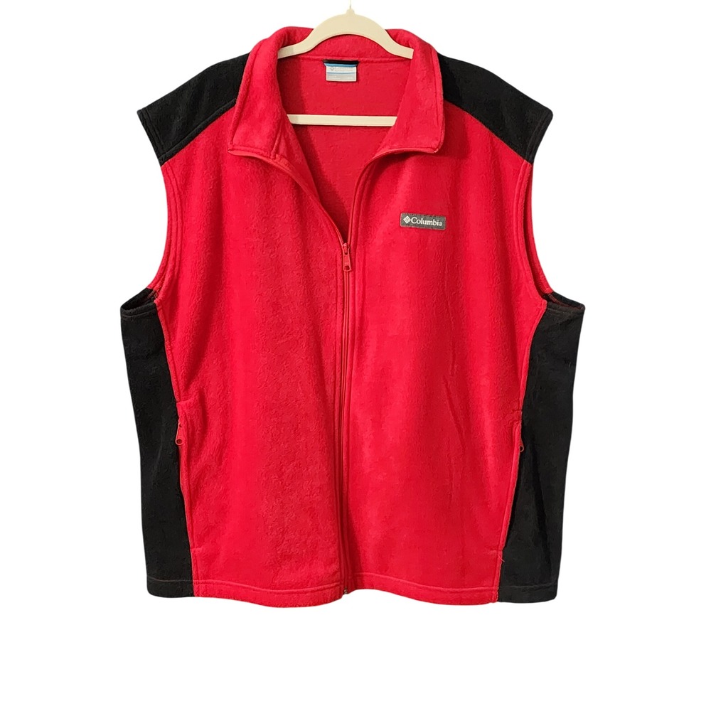 Columbia Fleece Vest Red Black Full Zip Pockets Men's XXL Outdoor